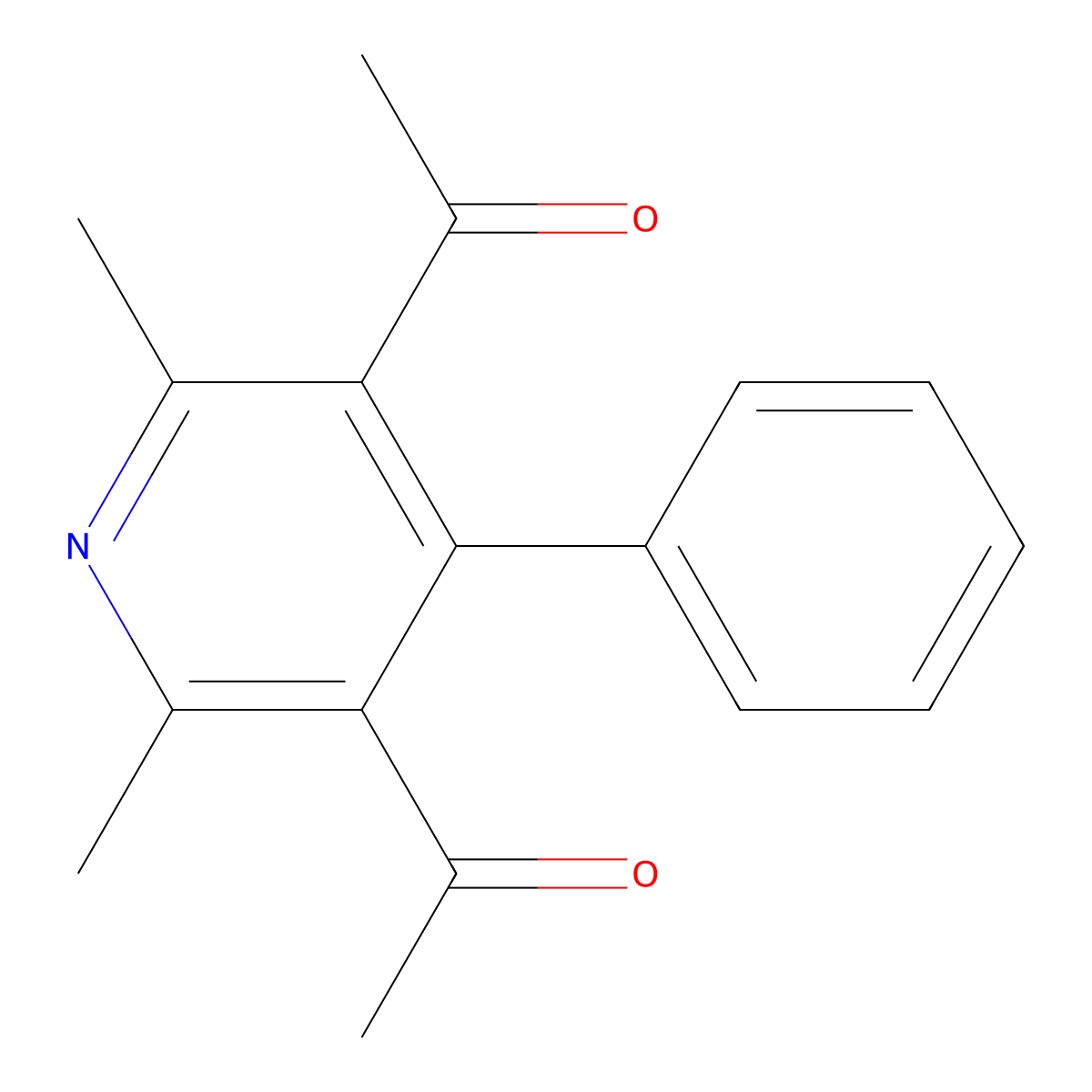 Ethanone, 1,1'-(2,6-dimethyl-4-phenyl-3,5-pyridinediyl)bis- molecular structure, CAS 21225-61-6