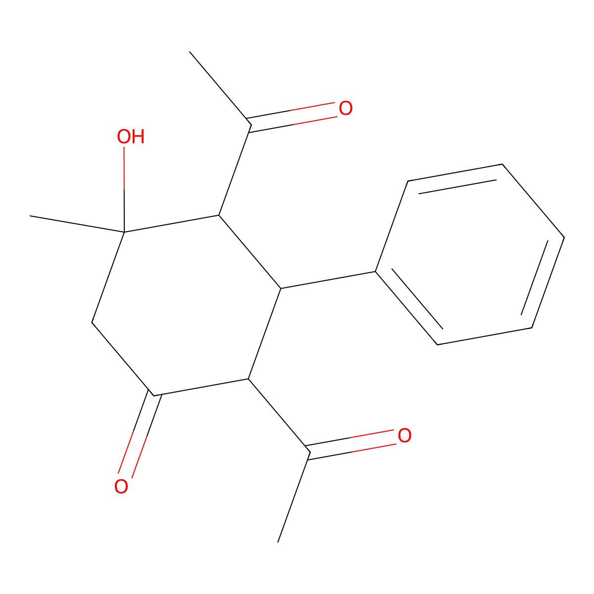 2,4-Diacetyl-5-hydroxy-5-methyl-3-phenyl-cyclohexanone molecular structure, CAS 21225-62-7