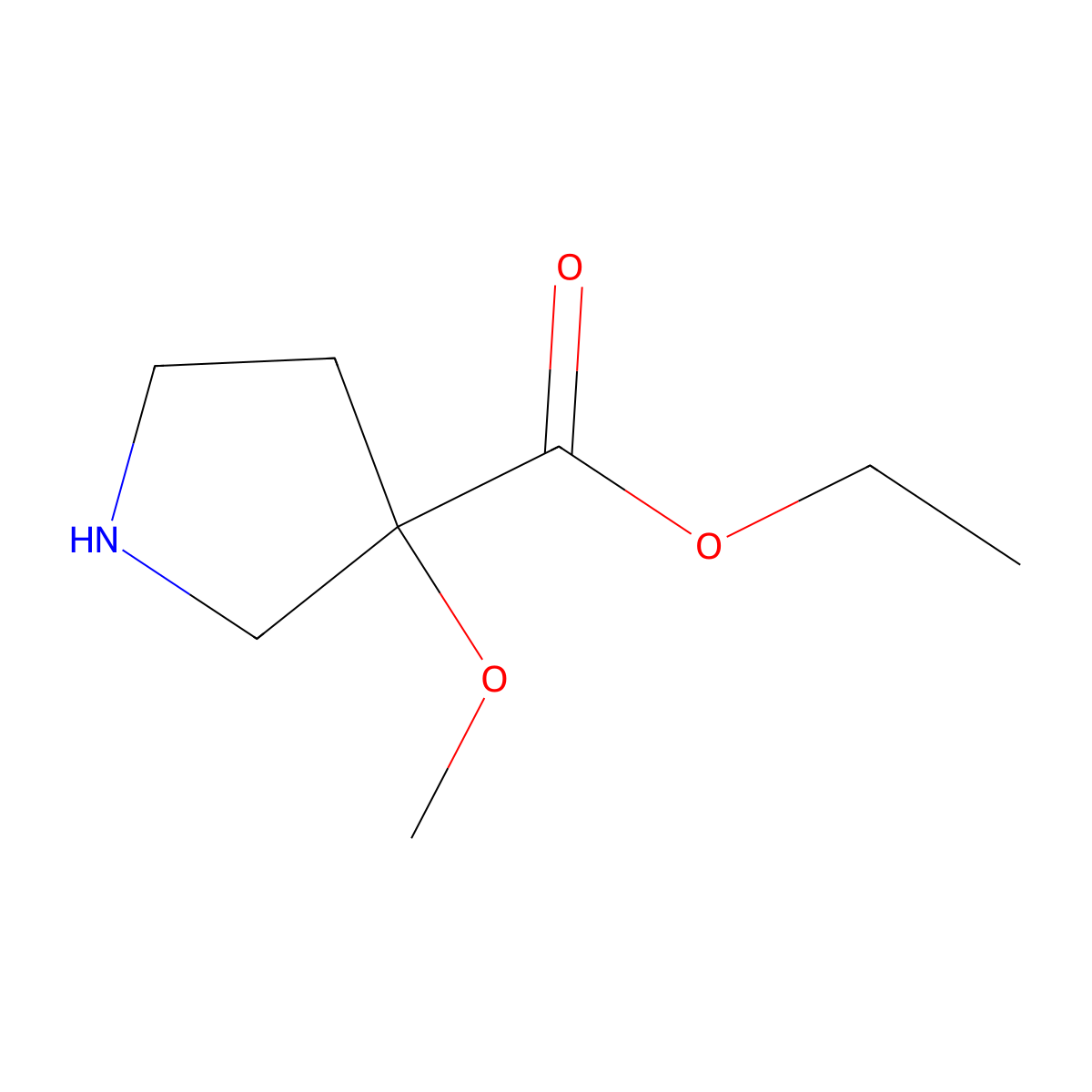 Ethyl 3-methoxypyrrolidine-3-carboxylate molecular structure, CAS 2122538-43-4