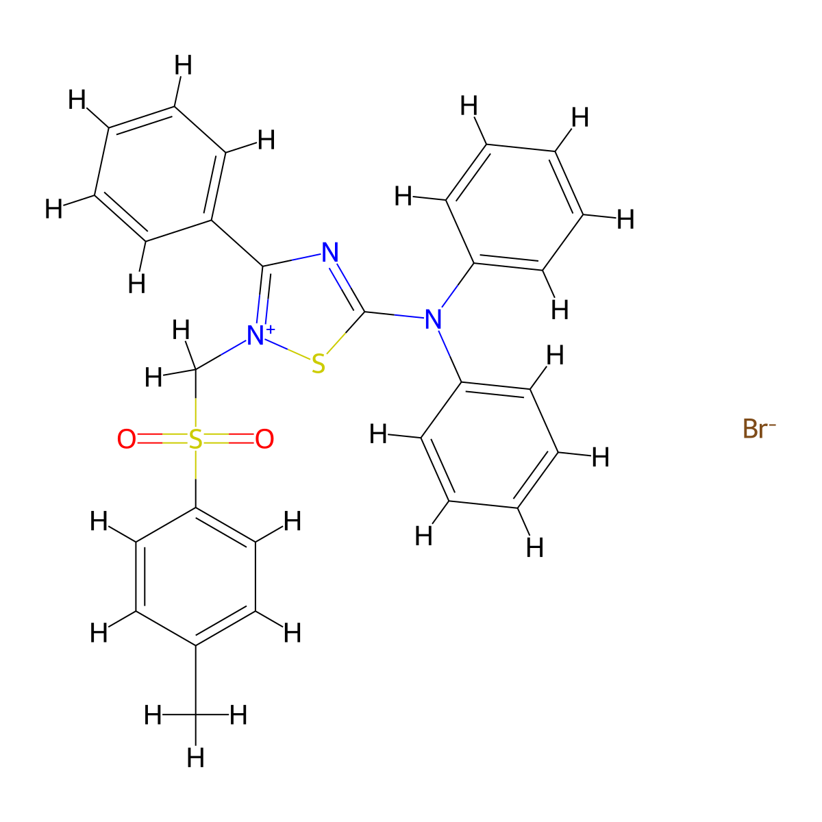 5-(Diphenylamino)-3-phenyl-2-(tosylmethyl)-1,2,4-thiadiazol-2-ium bromide molecular structure, CAS 212254-04-1