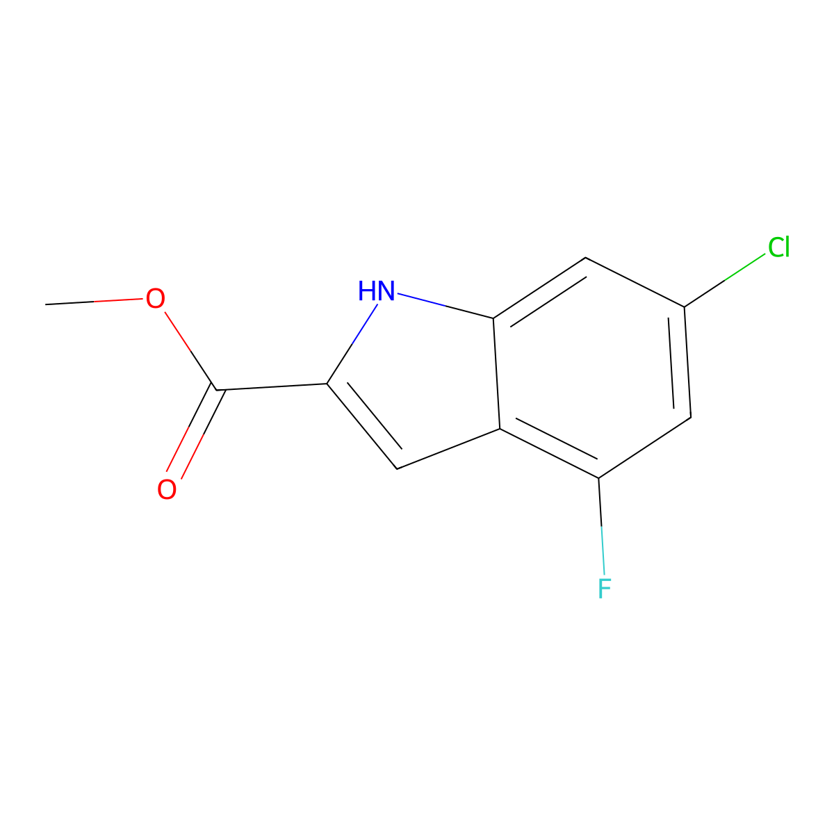 methyl 6-chloro-4-fluoro-1H-indole-2-carboxylate molecular structure, CAS 2122543-37-5