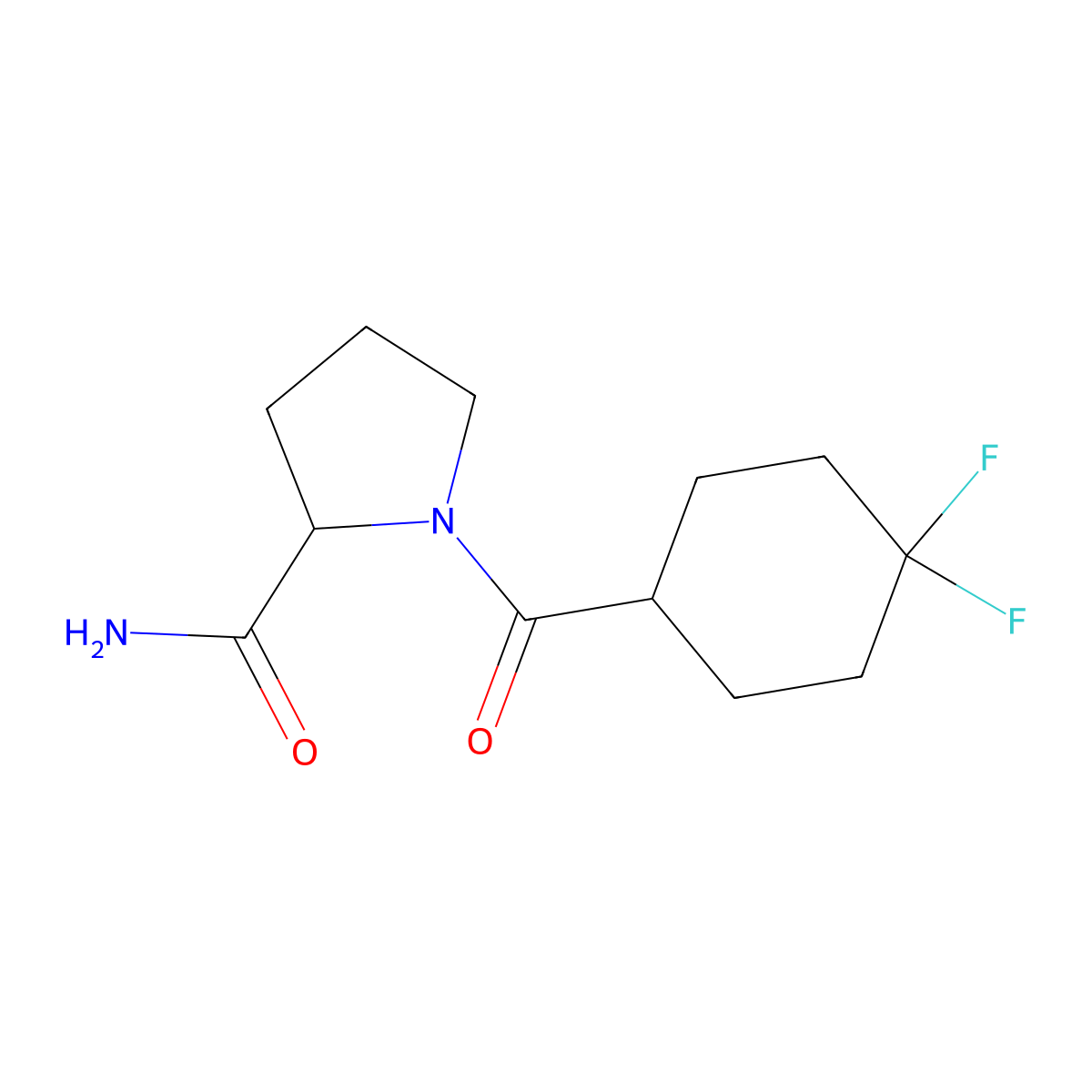 1-(4,4-Difluorocyclohexanecarbonyl)pyrrolidine-2-carboxamide molecular structure, CAS 2122656-70-4