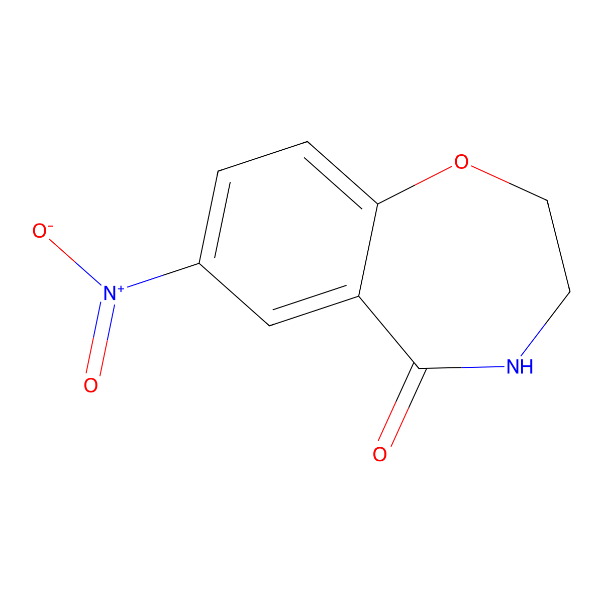 7-nitro-3,4-dihydro-1,4-benzoxazepin-5(2H)-one molecular structure, CAS 21228-43-3