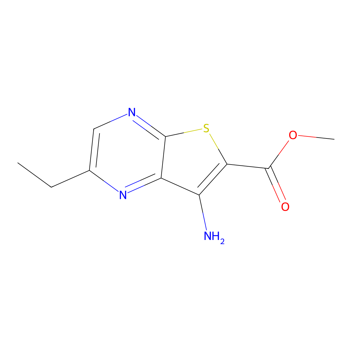 Methyl 7-amino-2-ethylthieno[2,3-b]pyrazine-6-carboxylate molecular structure, CAS 2123445-32-7