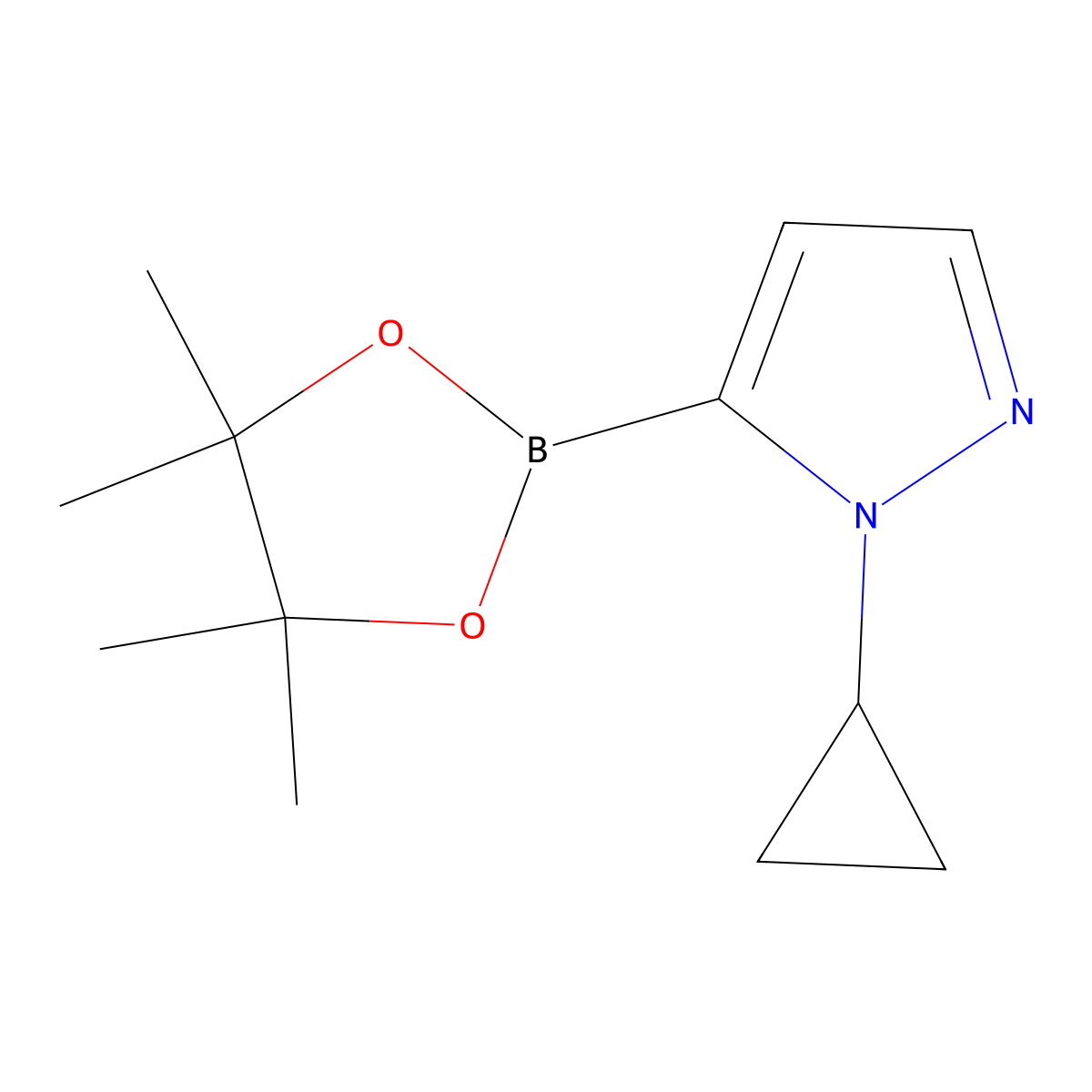 1-cyclopropyl-5-(tetramethyl-1,3,2-dioxaborolan-2-yl)-1H-pyrazole molecular structure, CAS 2123477-78-9