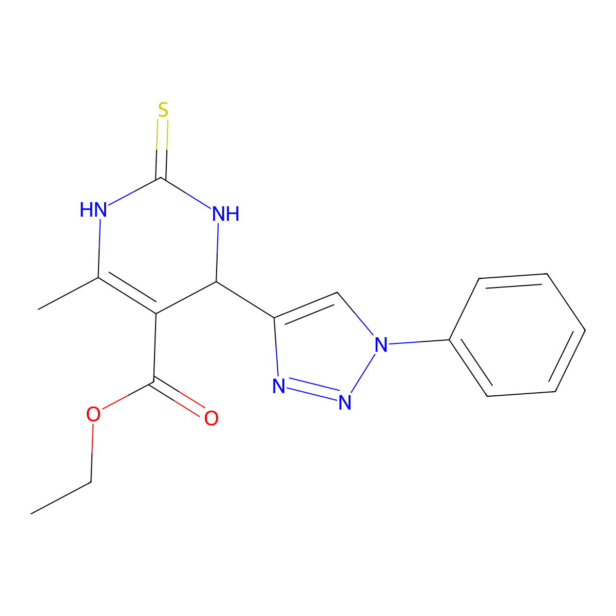 ethyl 6-methyl-4-(1-phenyl-1H-1,2,3-triazol-4-yl)-2-sulfanylidene-1,2,3,4-tetrahydropyrimidine-5-carboxylate molecular structure, CAS 2123481-99-0