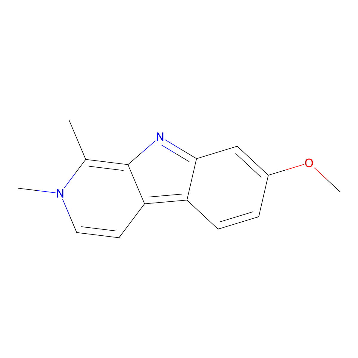 7-Methoxy-1,2-dimethyl-2H-pyrido(3,4-b)indole molecular structure, CAS 21236-68-0