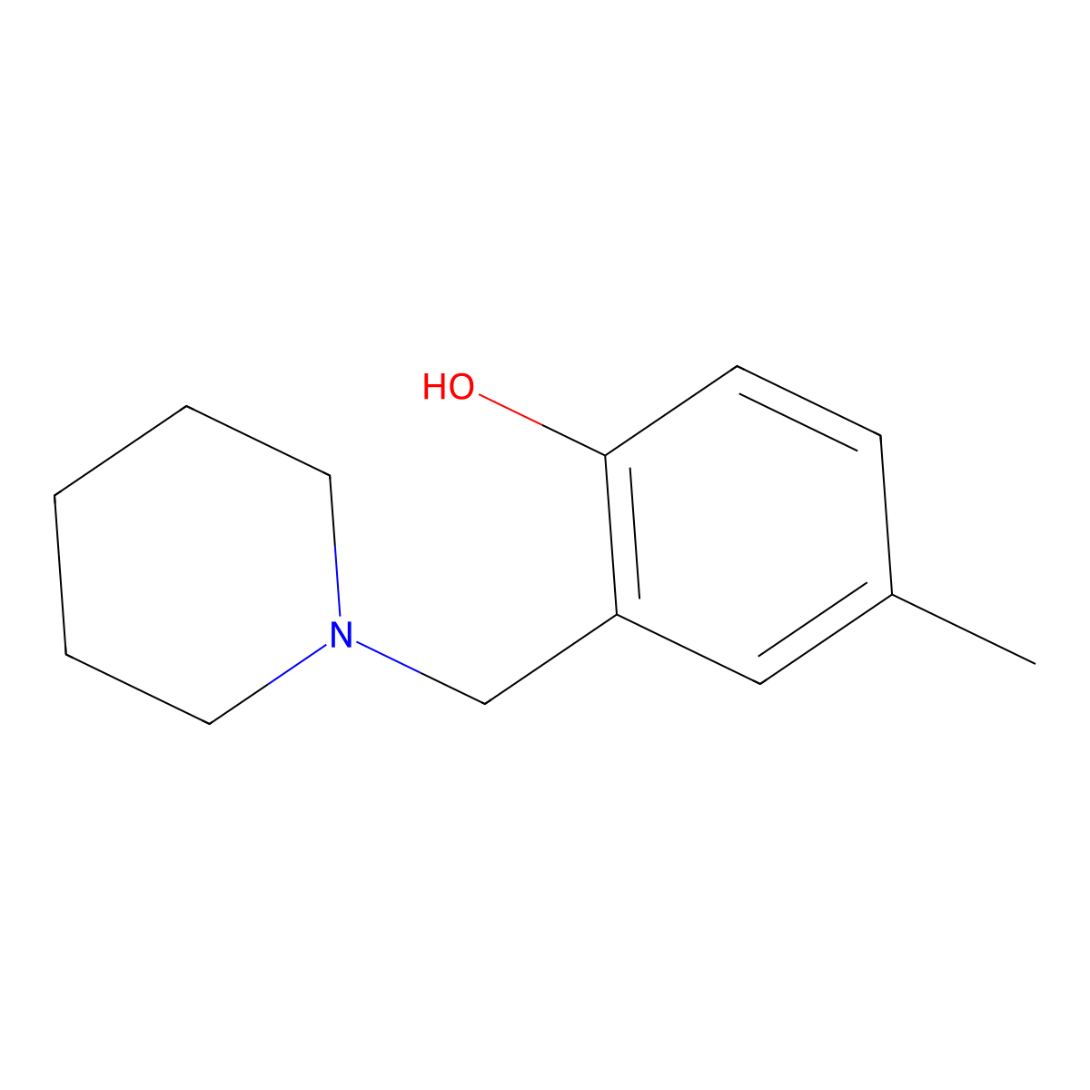 Phenol, 4-methyl-2-(1-piperidinylmethyl)- molecular structure, CAS 21236-74-8