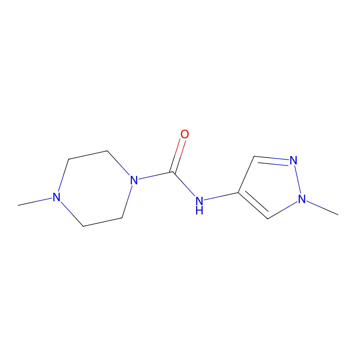 4-methyl-N-(1-methyl-1H-pyrazol-4-yl)piperazine-1-carboxamide molecular structure, CAS 2123844-90-4