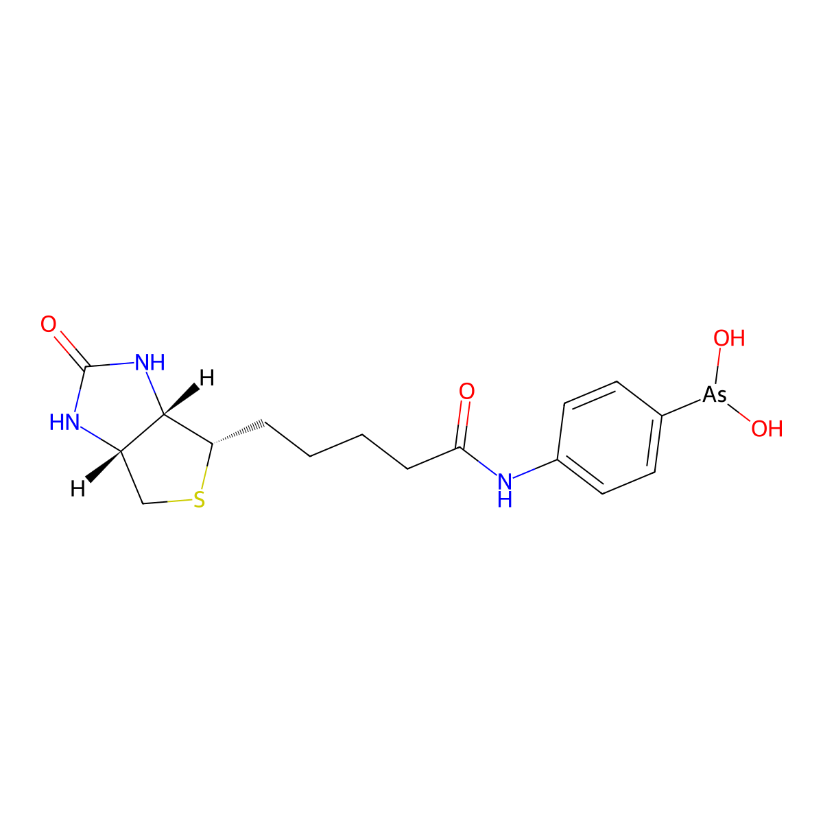 [4-({5-[(3aS,4S,6aR)-2-Oxohexahydro-1H-thieno[3,4-d]imidazol-4-yl]pentanoyl}amino)phenyl]arsonous acid molecular structure, CAS 212391-23-6