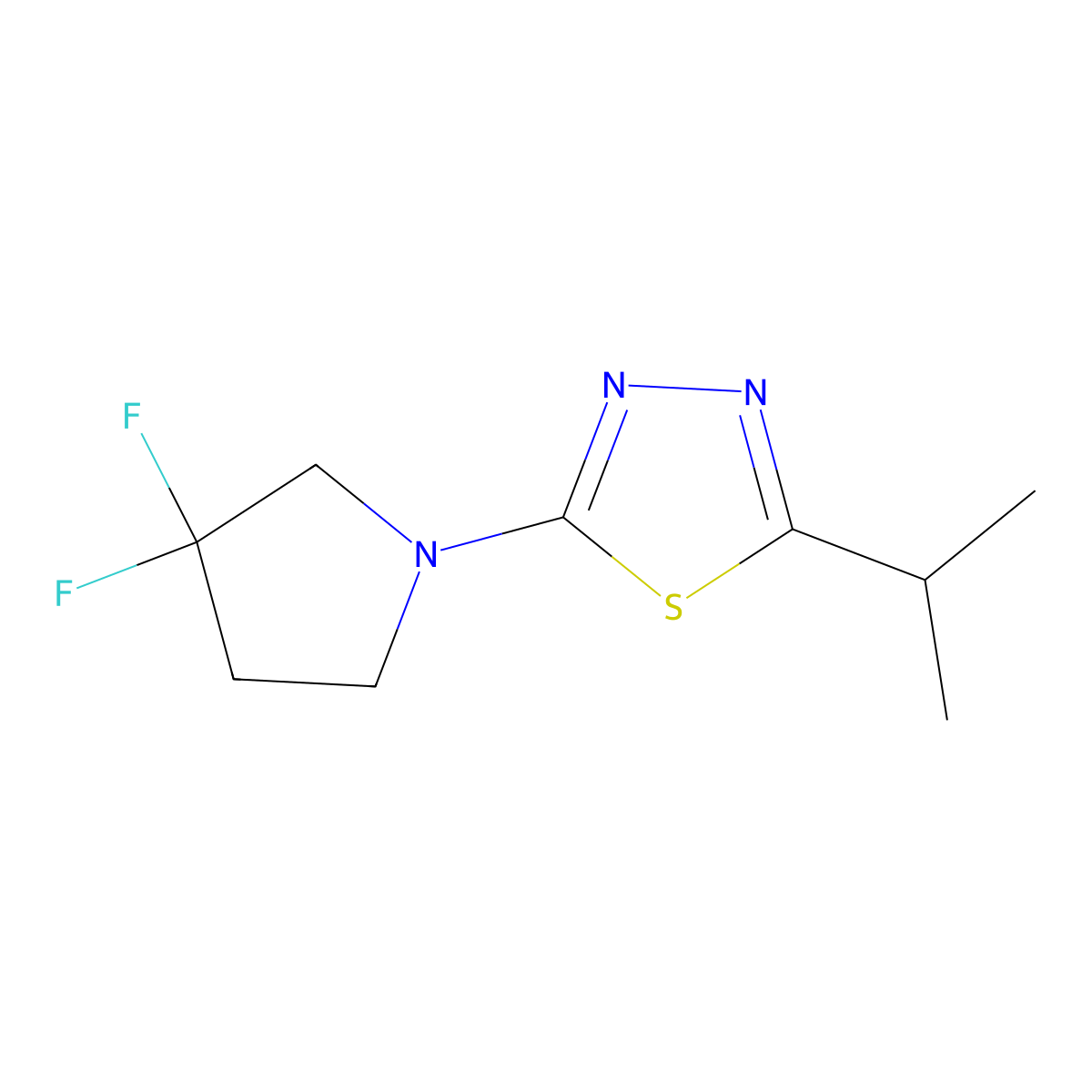 2-(3,3-Difluoropyrrolidin-1-yl)-5-(propan-2-yl)-1,3,4-thiadiazole molecular structure, CAS 2123970-81-8
