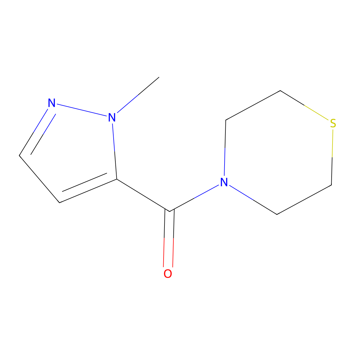 (1-Methyl-1H-pyrazol-5-yl)(thiomorpholino)methanone molecular structure, CAS 2124112-38-3