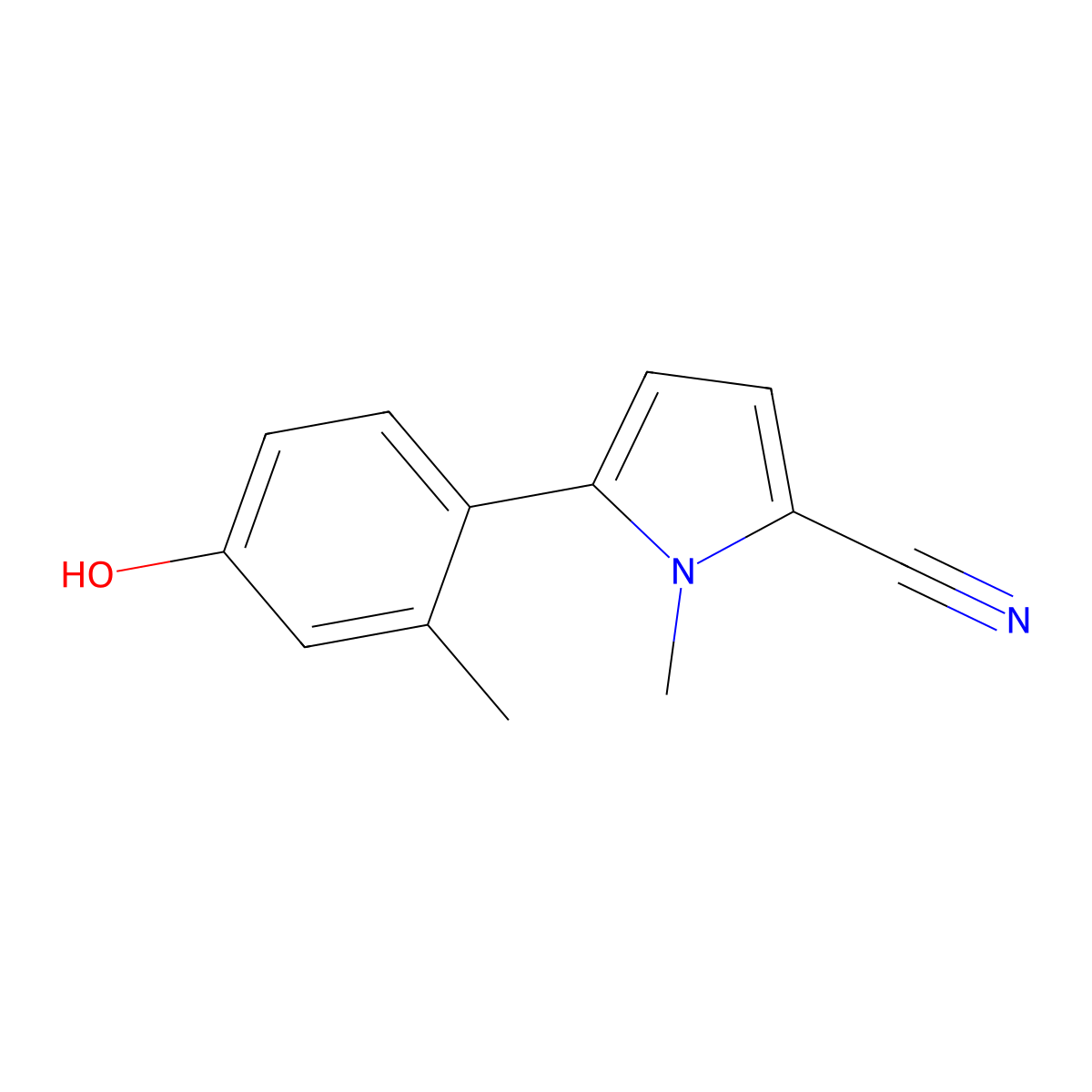 5-(4-hydroxy-2-methylphenyl)-1-methyl-1H-pyrrole-2-carbonitrile molecular structure, CAS 2124215-65-0