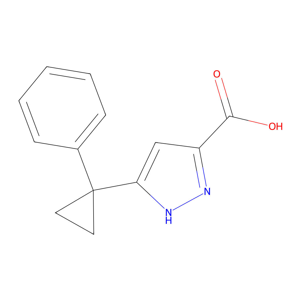 5-(1-phenylcyclopropyl)-1H-pyrazole-3-carboxylic acid molecular structure, CAS 2124263-21-2