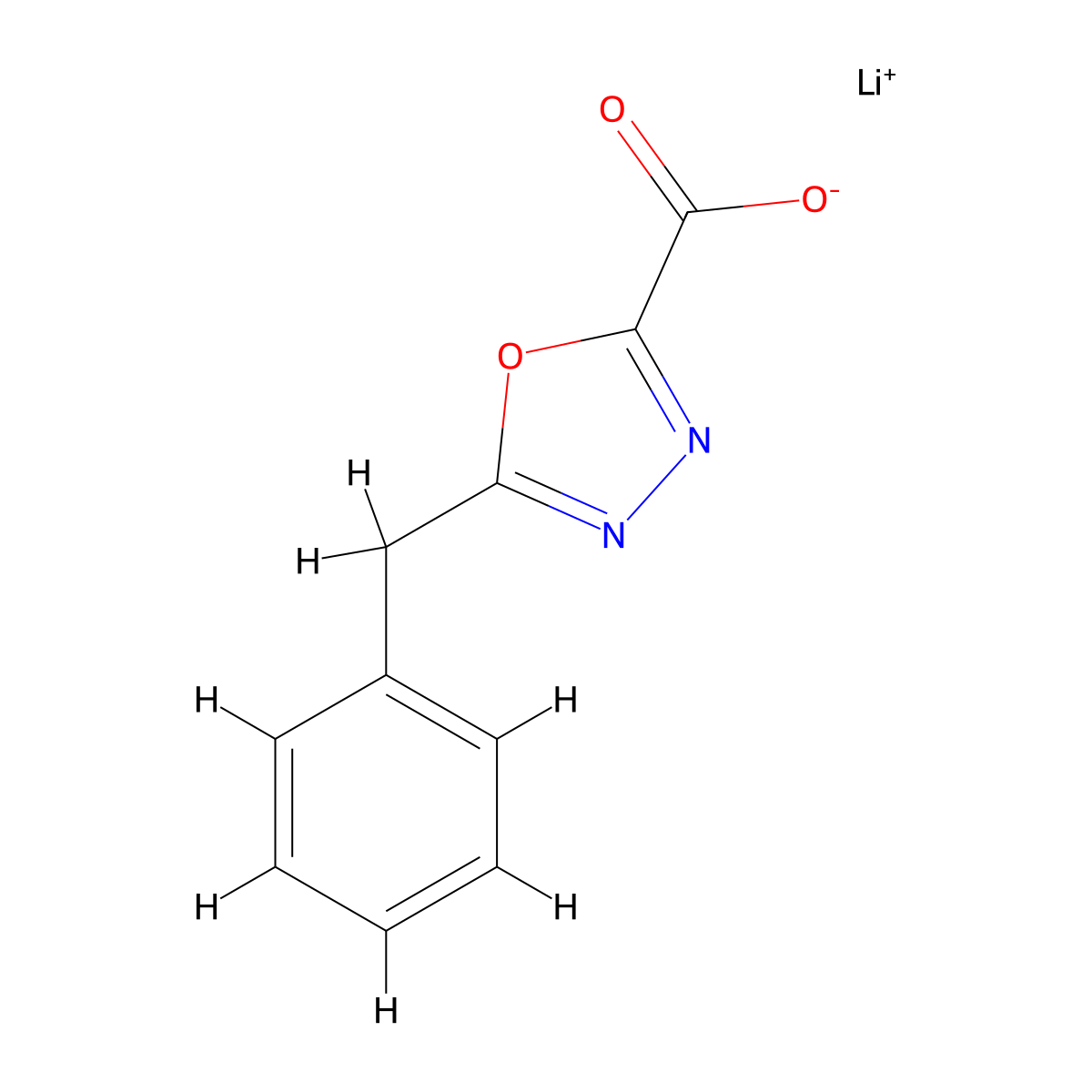 Lithium(1+) 5-benzyl-1,3,4-oxadiazole-2-carboxylate molecular structure, CAS 2124265-21-8