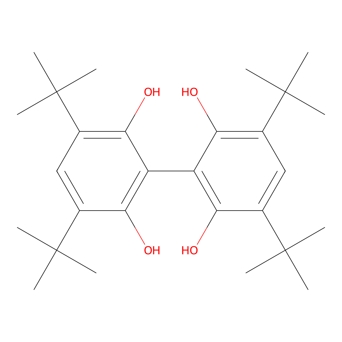 3,3',5,5'-Tetra-t-butylbiphenyl-2,2',6,6'-tetraol molecular structure, CAS 21243-76-5