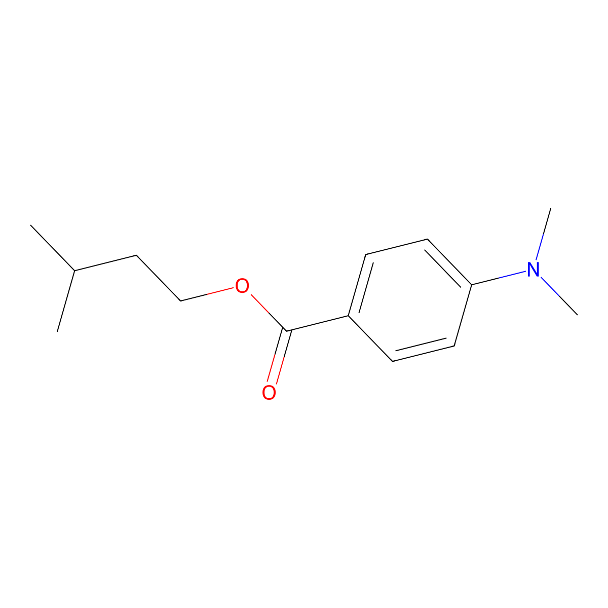 Isoamyl 4-N,N-dimethylaminobenzoate molecular structure, CAS 21245-01-2