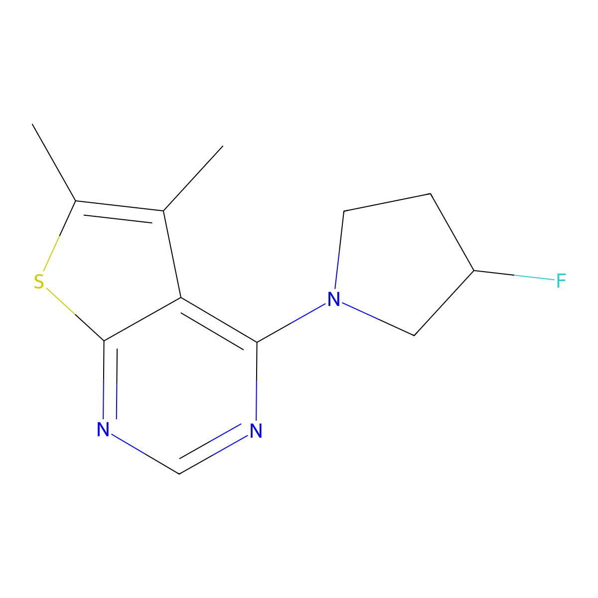 1-{5,6-Dimethylthieno[2,3-d]pyrimidin-4-yl}-3-fluoropyrrolidine molecular structure, CAS 2124514-43-6