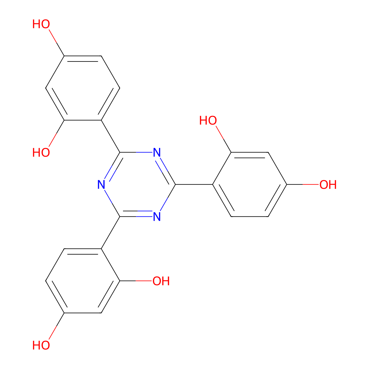 2,4,6-Tri(2,4-dihydroxyphenyl)-1,3,5-triazine molecular structure, CAS 2125-23-7