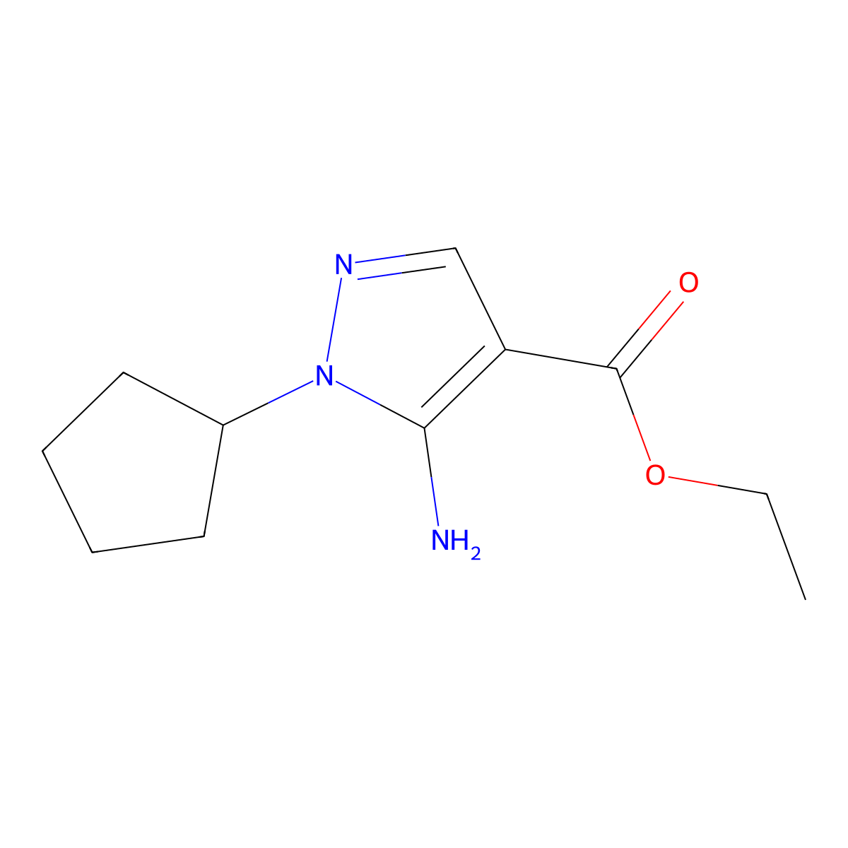 ethyl 5-amino-1-cyclopentyl-1H-pyrazole-4-carboxylate molecular structure, CAS 21253-97-4