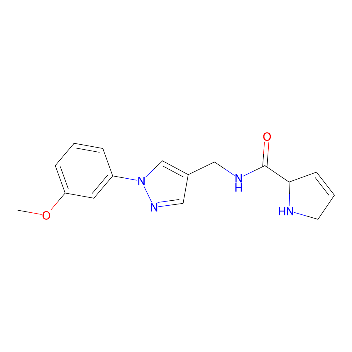 N-{[1-(3-methoxyphenyl)-1H-pyrazol-4-yl]methyl}-2,5-dihydro-1H-pyrrole-2-carboxamide hydrochloride molecular structure, CAS 2125337-79-1