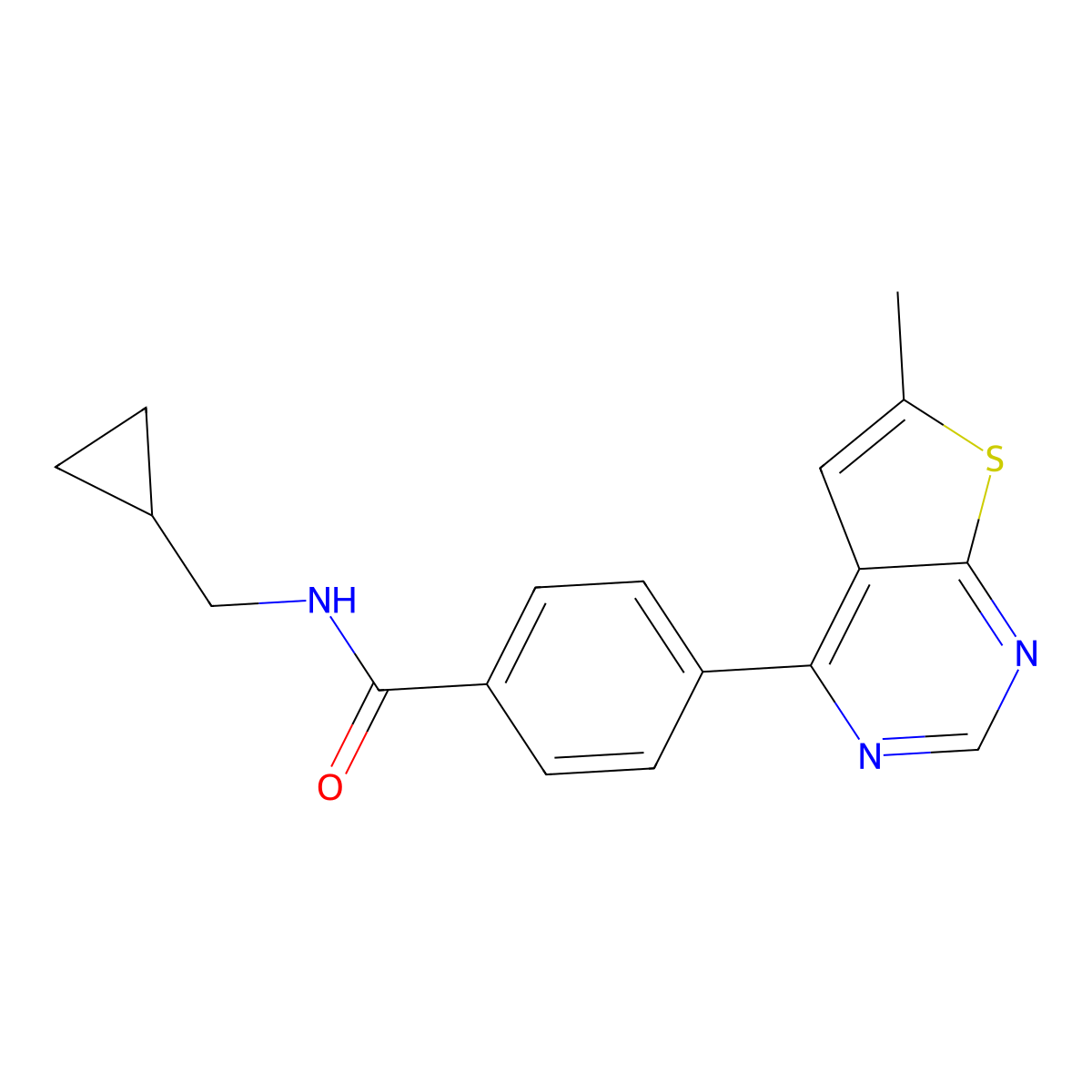N-(Cyclopropylmethyl)-4-(6-methylthieno[2,3-d]pyrimidin-4-yl)benzamide molecular structure, CAS 2125358-83-8