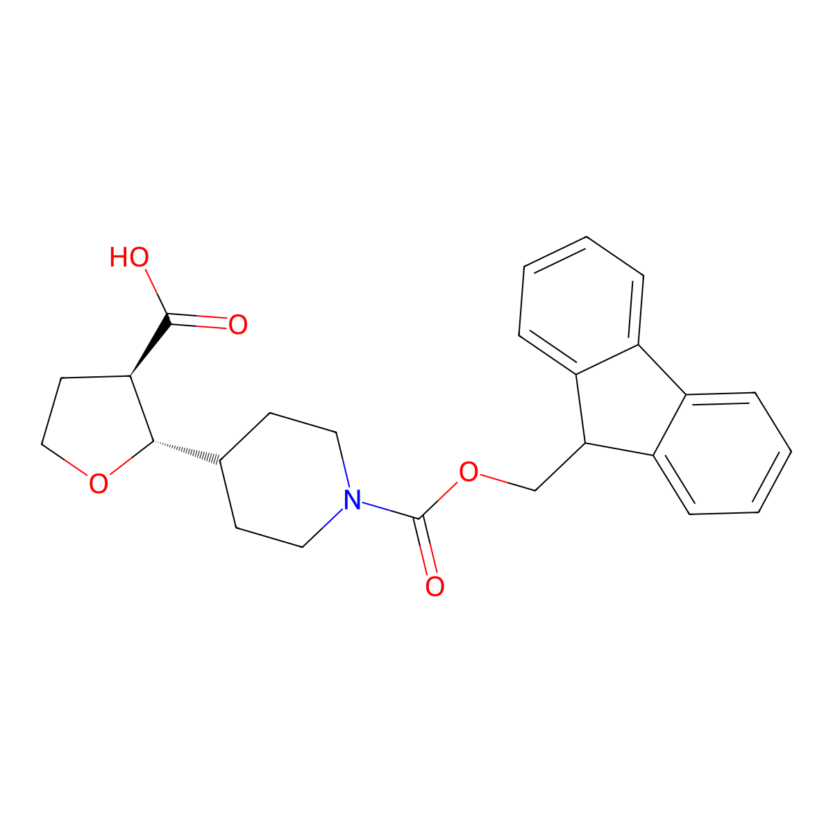 rac-(2R,3S)-2-(1-{[(9H-fluoren-9-yl)methoxy]carbonyl}piperidin-4-yl)oxolane-3-carboxylic acid molecular structure, CAS 2125366-52-9
