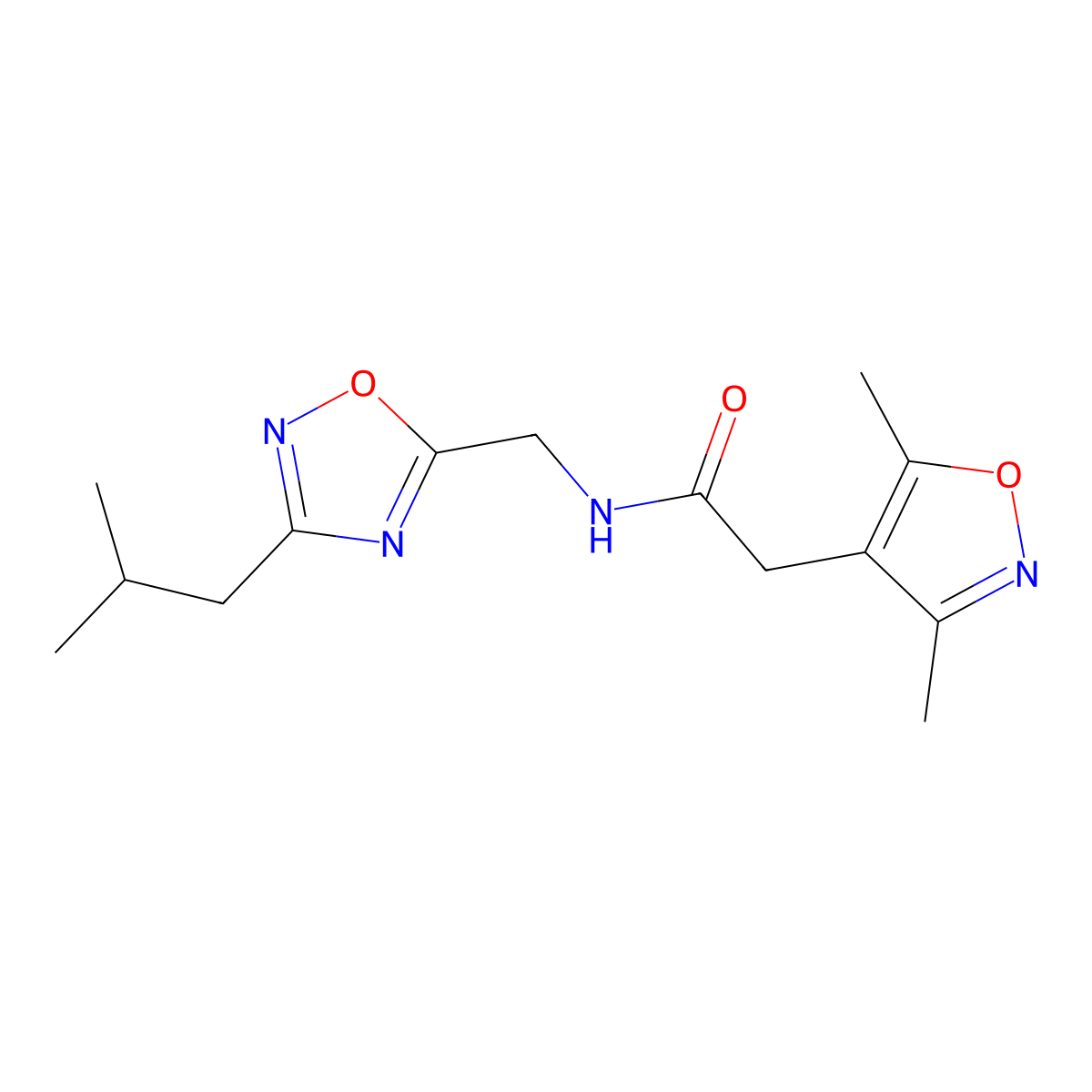2-(3,5-Dimethylisoxazol-4-yl)-N-((3-isobutyl-1,2,4-oxadiazol-5-yl)methyl)acetamide molecular structure, CAS 2125391-91-3