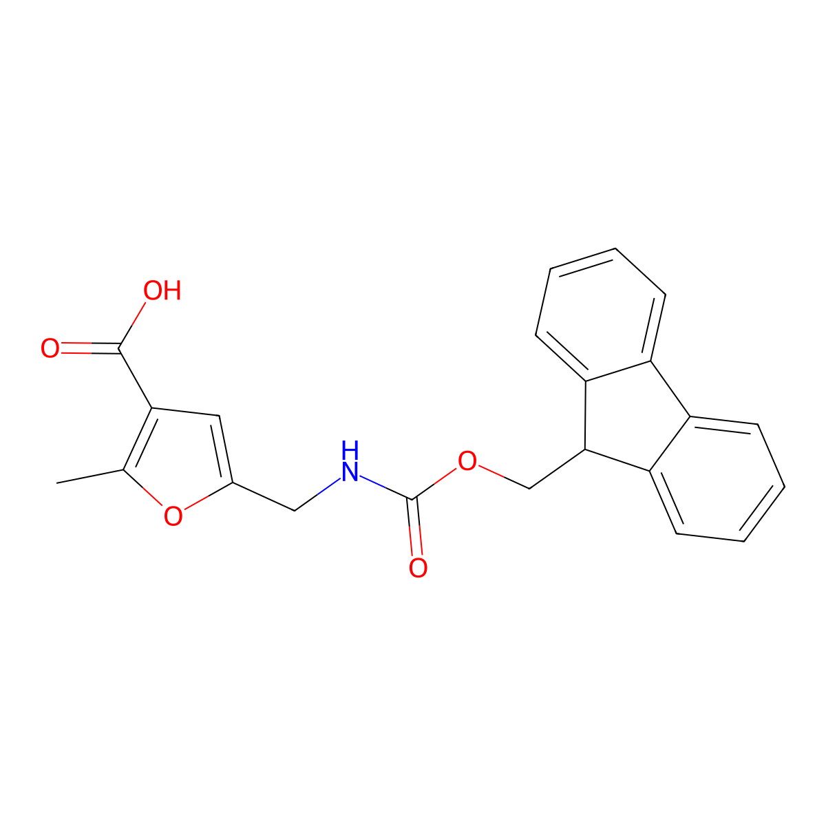 5-(((((9H-fluoren-9-yl)methoxy)carbonyl)amino)methyl)-2-methylfuran-3-carboxylic acid molecular structure, CAS 2125427-42-9