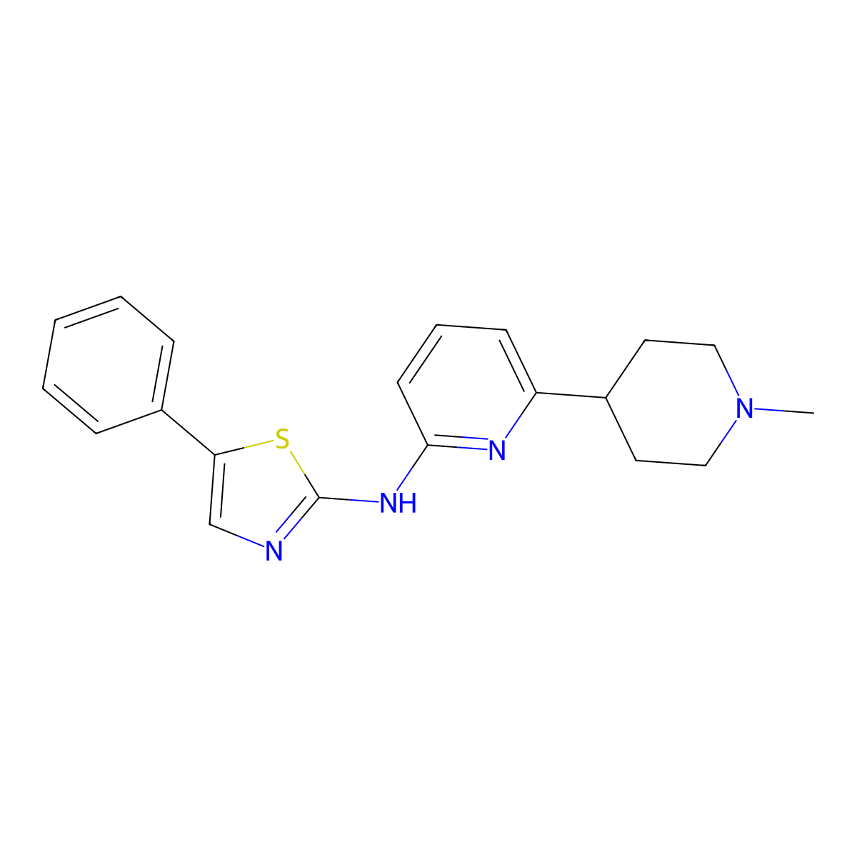 N-(6-(1-methylpiperidin-4-yl)pyridin-2-yl)-5-phenylthiazol-2-amine molecular structure, CAS 2125434-14-0