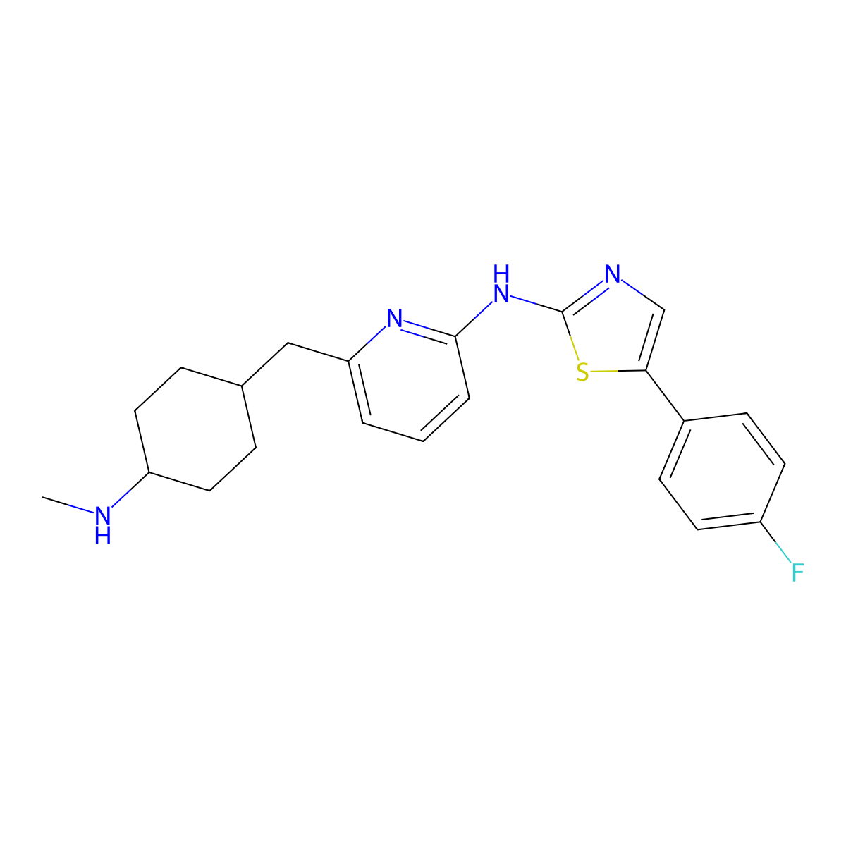 5-(4-Fluorophenyl)-N-(6-((4-(methylamino)cyclohexyl)methyl)pyridin-2-yl)thiazol-2-amine molecular structure, CAS 2125462-64-6