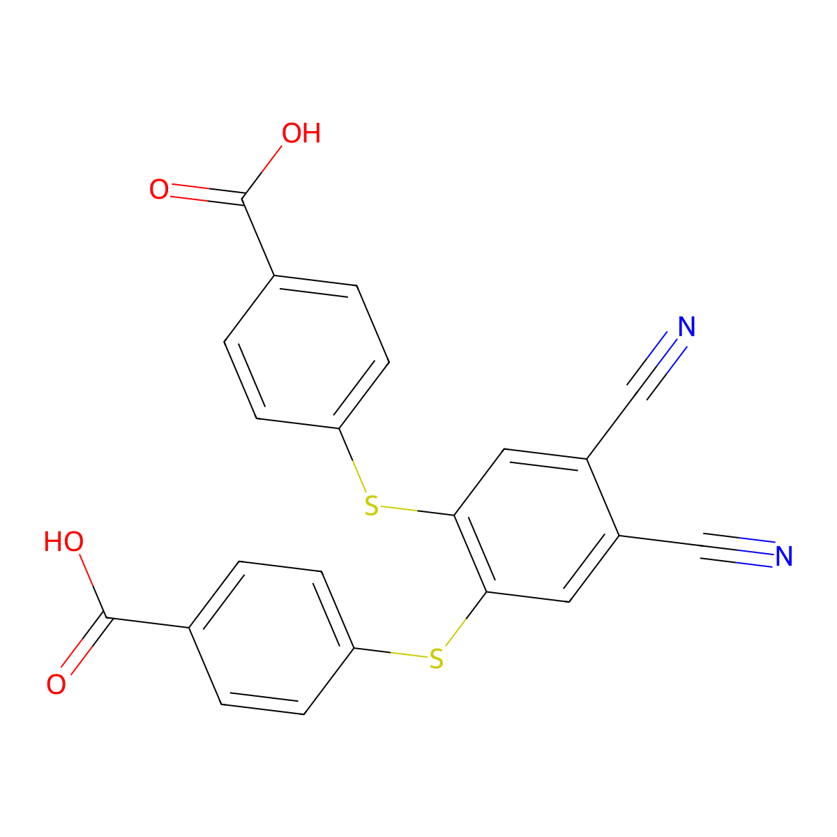 4-({2-[(4-Carboxyphenyl)sulfanyl]-4,5-dicyanophenyl}sulfanyl)benzoic acid molecular structure, CAS 2125669-83-0