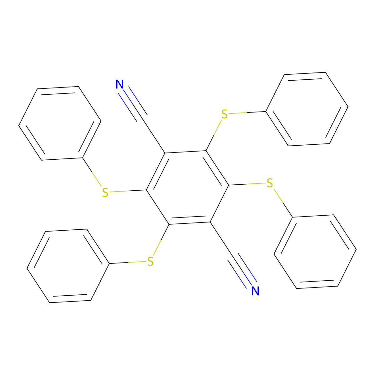 Tetrakis(phenylsulfanyl)benzene-1,4-dicarbonitrile molecular structure, CAS 2125669-90-9