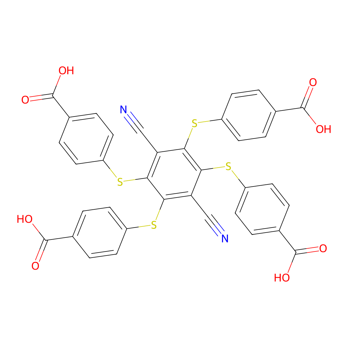 4-({2,4,5-Tris[(4-carboxyphenyl)sulfanyl]-3,6-dicyanophenyl}sulfanyl)benzoic acid molecular structure, CAS 2125669-93-2