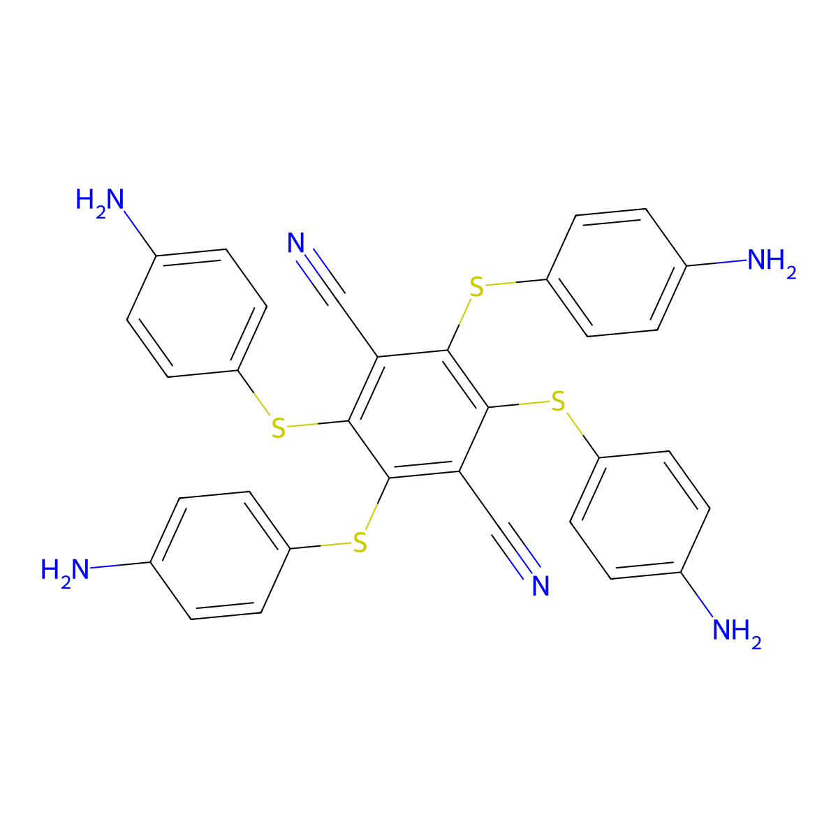 Tetrakis[(4-aminophenyl)sulfanyl]benzene-1,4-dicarbonitrile molecular structure, CAS 2125669-94-3