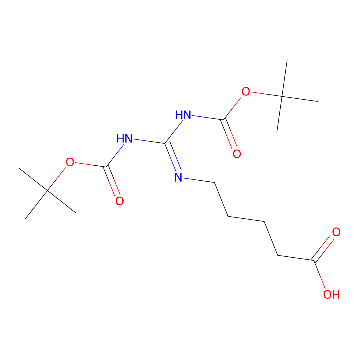 5-(((((Tert-butoxy)carbonyl)amino)((((tert-butoxy)carbonyl)imino))methyl)amino)pentanoic acid molecular structure, CAS 212567-95-8