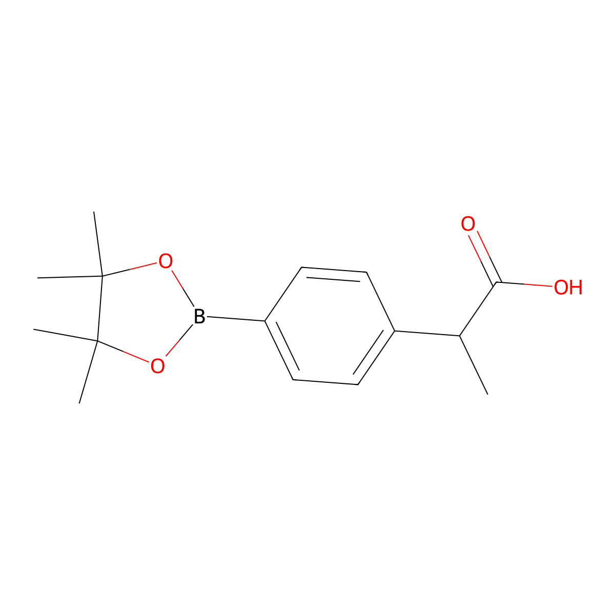 2-(4-(4,4,5,5-Tetramethyl-1,3,2-dioxaborolan-2-yl)phenyl)propanoic acid molecular structure, CAS 2125713-17-7