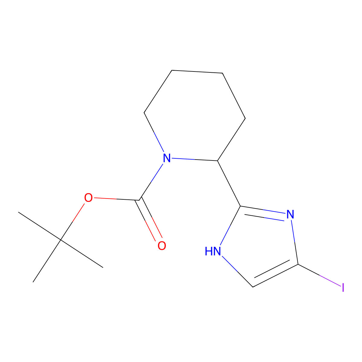tert-butyl 2-(4-iodo-1H-imidazol-2-yl)piperidine-1-carboxylate molecular structure, CAS 2125723-78-4