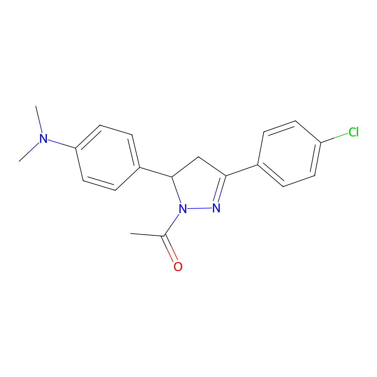 1-Acetyl-5-[4-(dimethylamino)phenyl]-3-(4-chlorophenyl)-2-pyrazoline molecular structure, CAS 212577-23-6
