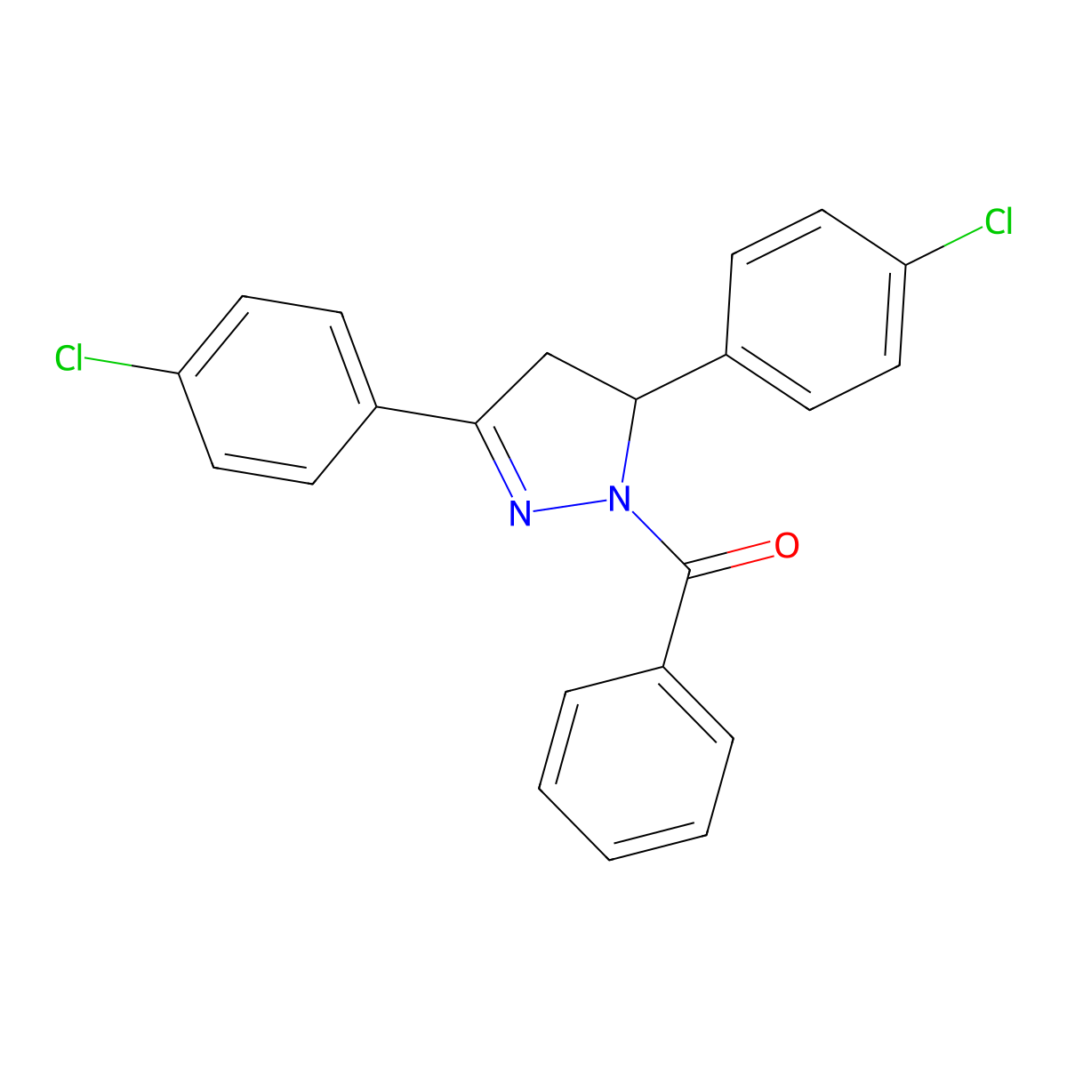 (3,5-bis(4-chlorophenyl)-4,5-dihydro-1H-pyrazol-1-yl)(phenyl)methanone molecular structure, CAS 212577-28-1