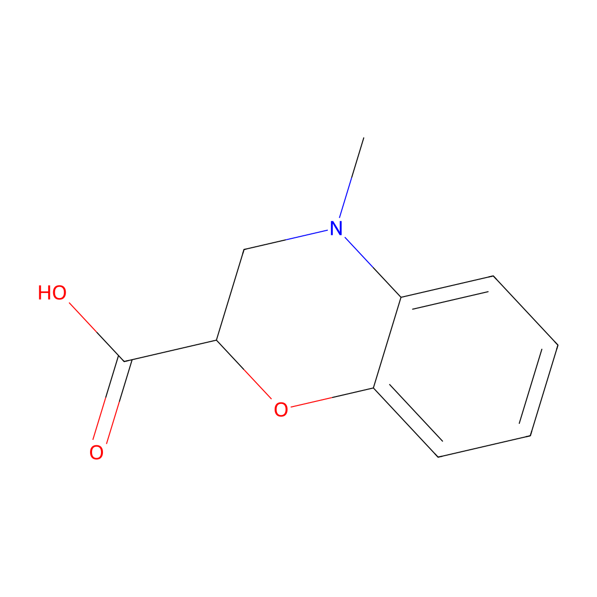 4-Methyl-3,4-dihydro-2H-1,4-benzoxazine-2-carboxylic acid molecular structure, CAS 212578-38-6
