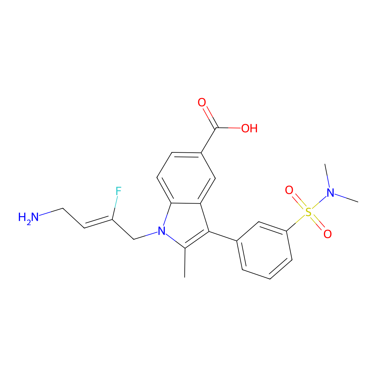 (Z)-1-(4-Amino-2-fluorobut-2-en-1-yl)-3-(3-(N,N-dimethylsulfamoyl)phenyl)-2-methyl-1H-indole-5-carboxylic acid molecular structure, CAS 2125955-69-1