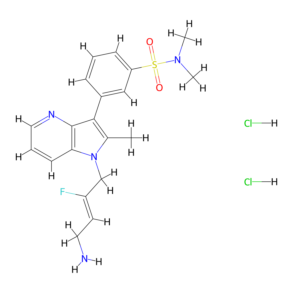 (Z)-3-(1-(4-amino-2-fluorobut-2-en-1-yl)-2-methyl-1H-pyrrolo[3,2-b]pyridin-3-yl)-N,N-dimethylbenzenesulfonamide dihydrochloride molecular structure, CAS 2125956-82-1