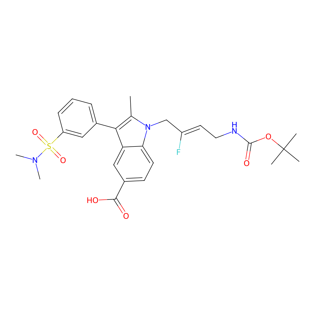 1-[(2Z)-4-{[(tert-butoxy)carbonyl]amino}-2-fluorobut-2-en-1-yl]-3-[3-(dimethylsulfamoyl)phenyl]-2-methylindole-5-carboxylic acid molecular structure, CAS 2125957-07-3