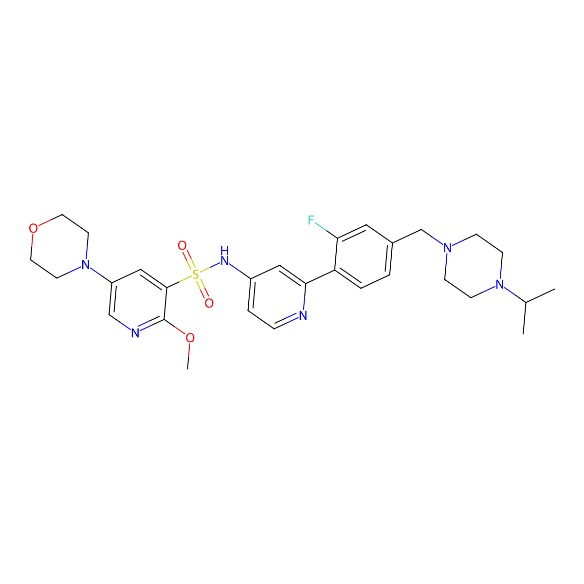 N-[2-[2-fluoro-4-[(4-propan-2-ylpiperazin-1-yl)methyl]phenyl]-4-pyridinyl]-2-methoxy-5-morpholin-4-ylpyridine-3-sulfonamide molecular structure, CAS 2125968-05-8