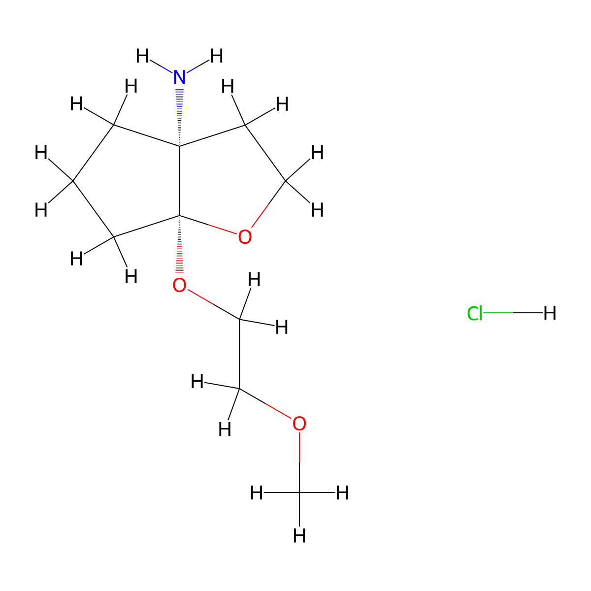 rac-(3aR,6aR)-6a-(2-methoxyethoxy)-hexahydro-2H-cyclopenta[b]furan-3a-amine hydrochloride molecular structure, CAS 2126142-94-5