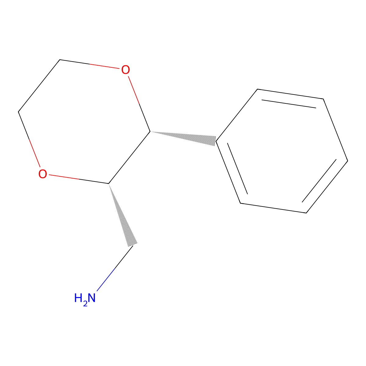 rac-[(2R,3S)-3-phenyl-1,4-dioxan-2-yl]methanamine molecular structure, CAS 2126143-17-5