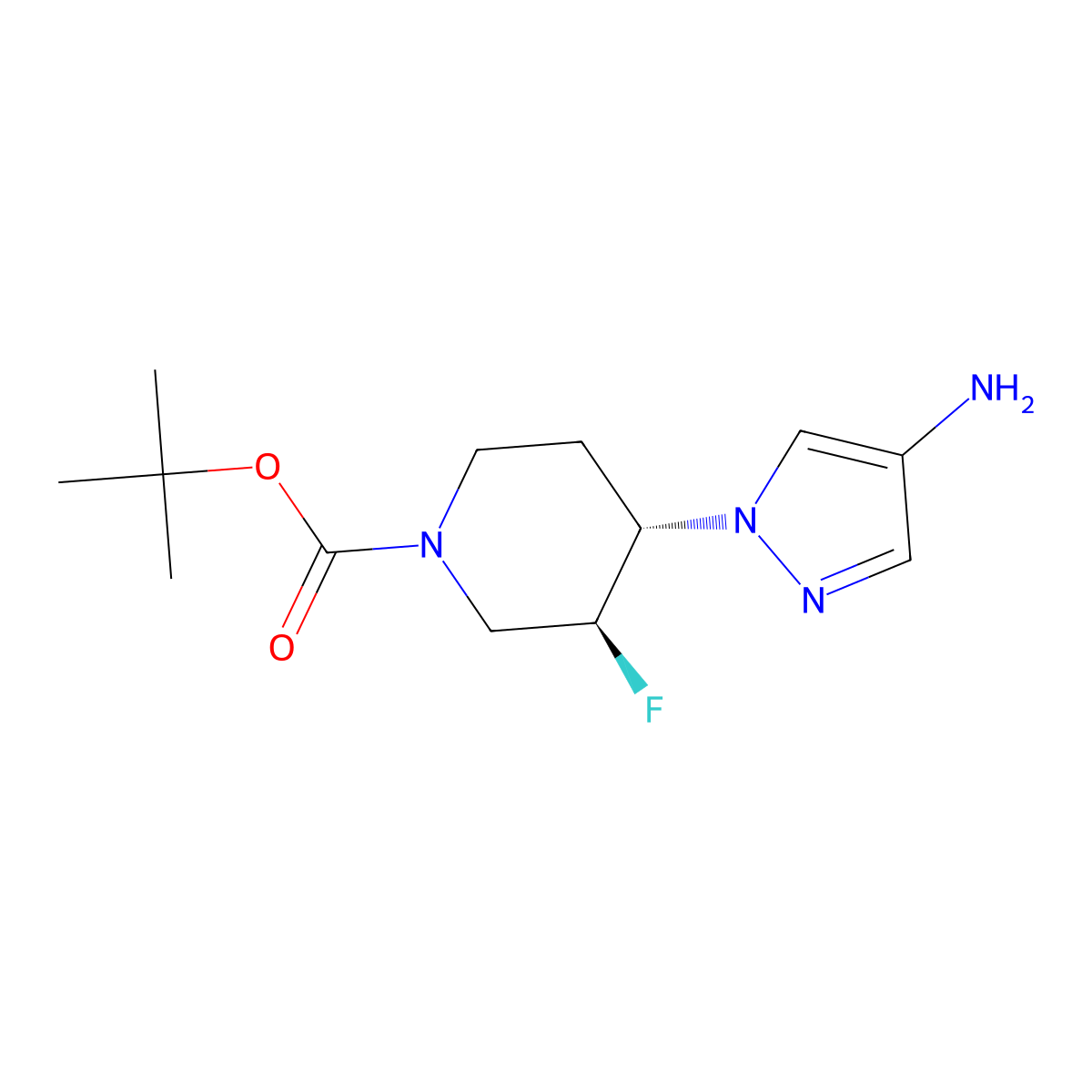 rac-tert-butyl (3R,4R)-4-(4-amino-1H-pyrazol-1-yl)-3-fluoropiperidine-1-carboxylate molecular structure, CAS 2126143-27-7