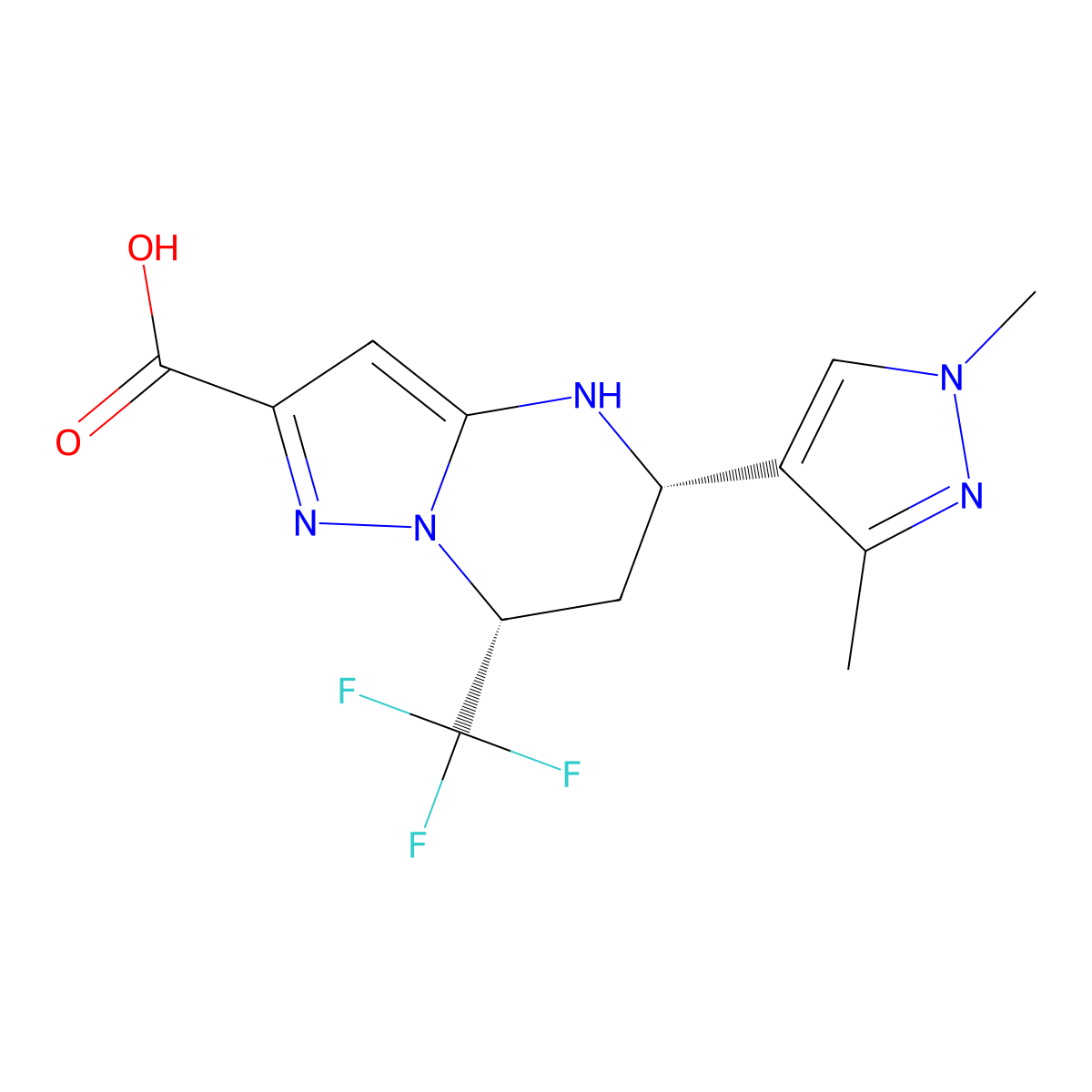 (5S,7R)-5-(1,3-Dimethylpyrazol-4-yl)-7-(trifluoromethyl)-4,5,6,7-tetrahydropyrazolo[1,5-a]pyrimidine-2-carboxylic acid molecular structure, CAS 2126144-24-7