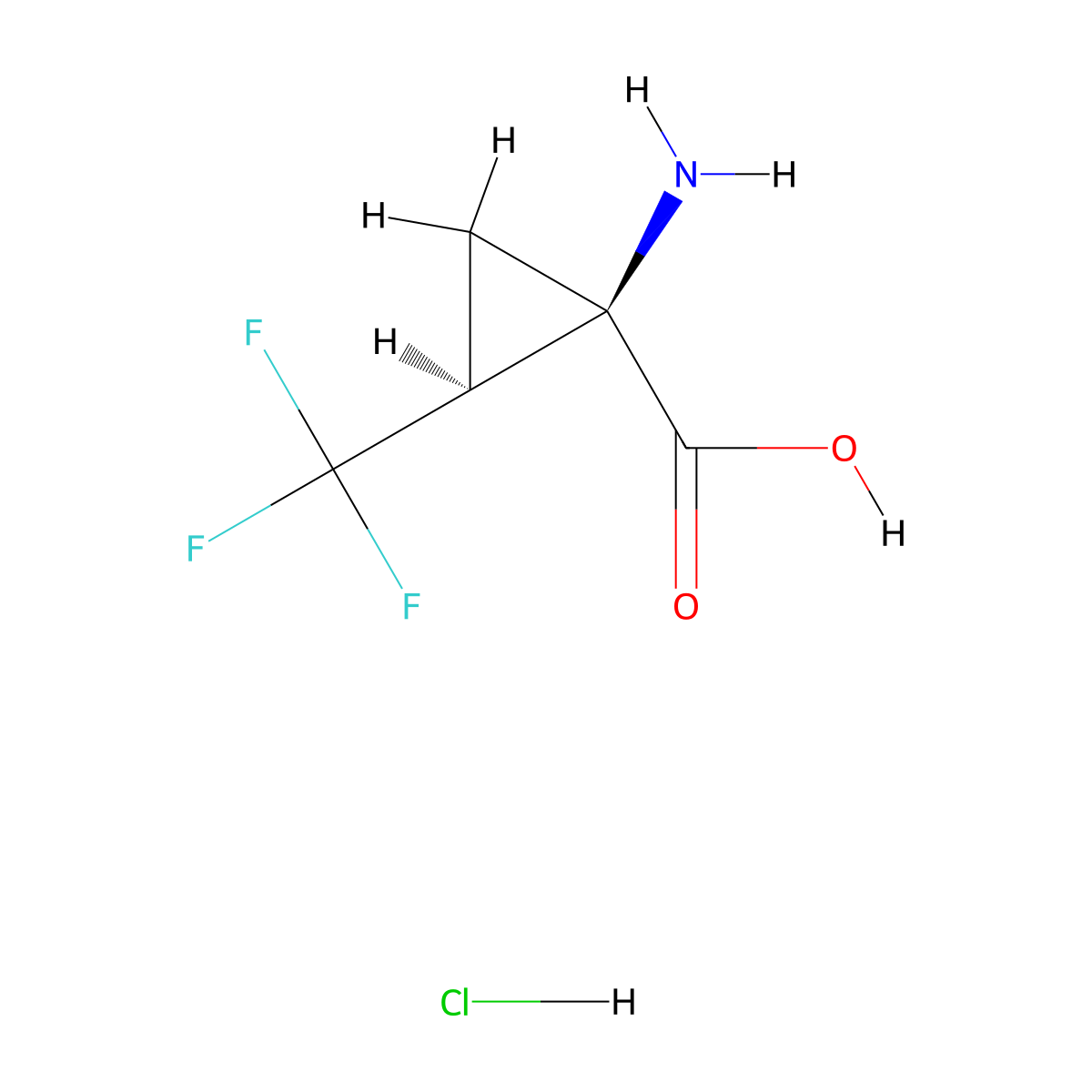 (1R,2S)-1-amino-2-(trifluoromethyl)cyclopropane-1-carboxylic acid hydrochloride molecular structure, CAS 2126144-26-9